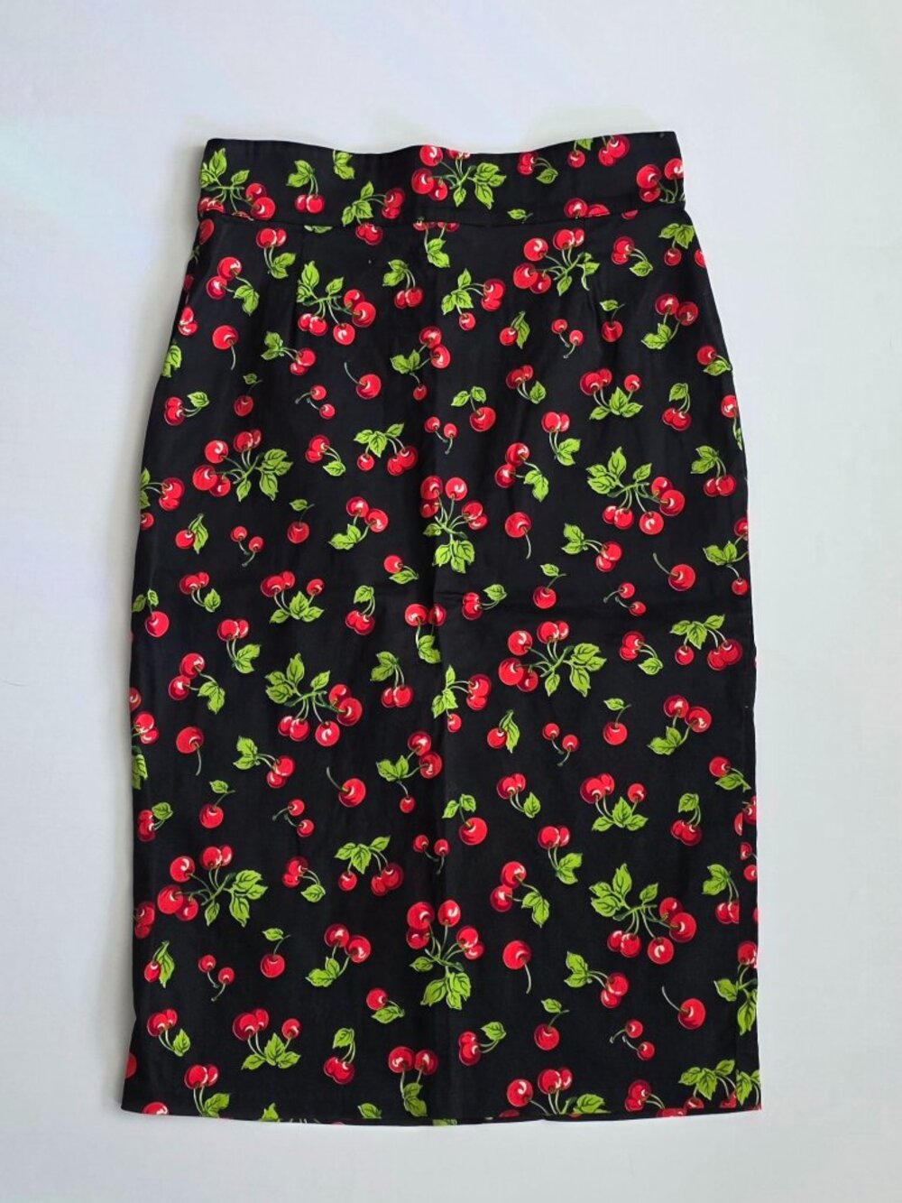 Pencil Skirt in Black Cherry by Pinup Couture L Retro Cherries